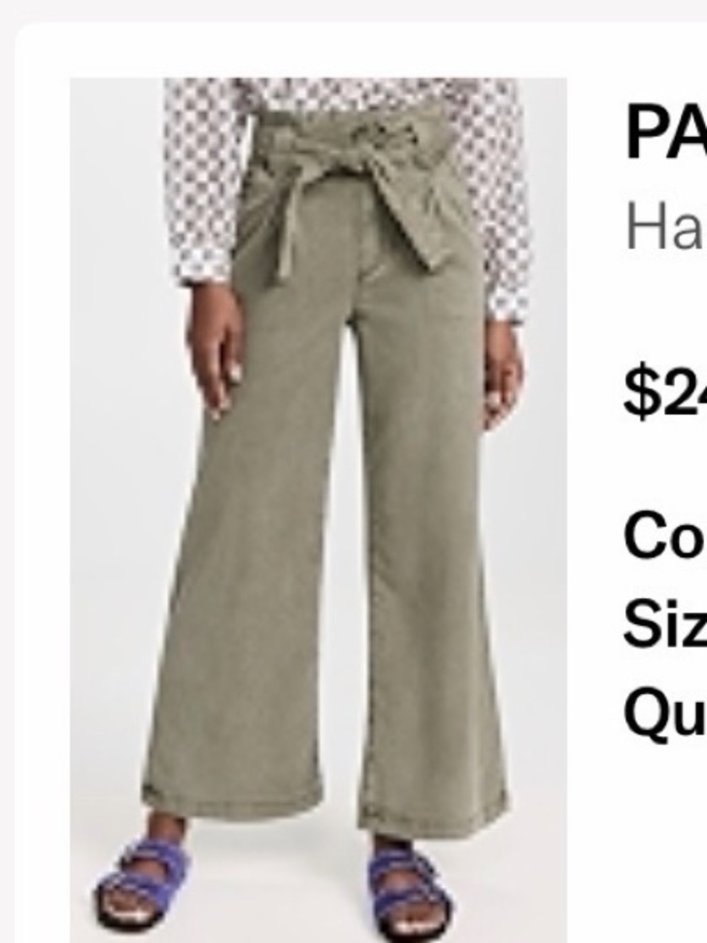 PAIGE Wide-Leg Harper Pants in Vintage Ivy Green